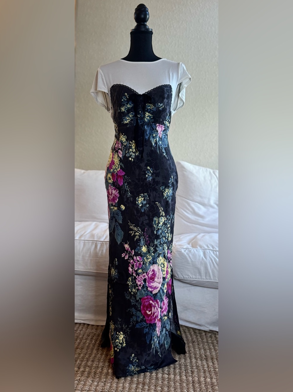 Anthropologie Black Floral Maxi Dress Dark aromantic 1990s Grunge y2K
